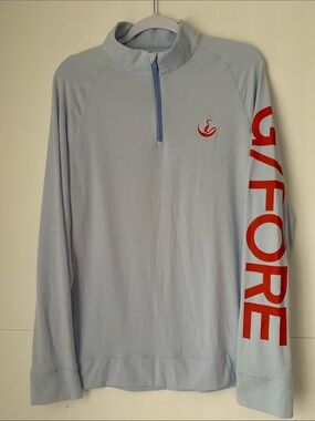 G/FORE Light Blue Long-Sleeve Men's Golf Spell Out Quarter Zip Pullover Size L